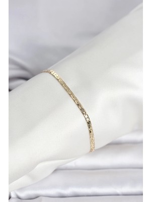 Zenvia Zcv Mey Ithalat® cm 14K Gold Renk Yassı Ezme Zincir Model Kadın Bileklik ZNV2026