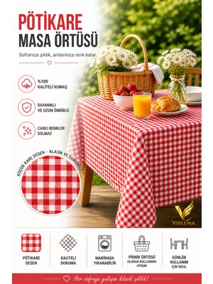 Visluna Pötikare Masa Örtüsü 150X150 cm – Piknik & Sofra Bezi, Kolay Temizlenir