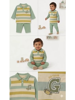 Bemy Store 6/24 Ay Yakalı Düğme Detaylı Bebek Takımı