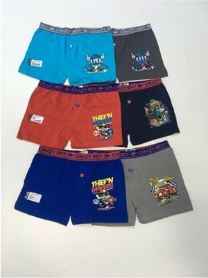 Tutku Erkek Çocuk 6 Lı Likralı Baskılı Karışık Renk Boxer