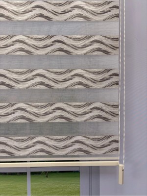 Donatti Perde Olivia Serisi Gümüş Gri Dalga Desenli Modern Zebra Stor Perde