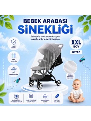 Morpheus Home Beyaz Bebek Arabası Sinekliği Tüm Bebek Arabası & Puset Modellerine Uygun, Lastikli XXL Cibinlik