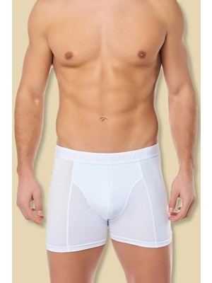 Tutku Erkek Düz Renk Elastan Streç Boxer 6'lı Paket Beyaz Konforlu Paça Tipi