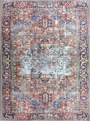 Pera Halı Terracotta ve Lacivert Eskitme Medalyonlu Vintage Halı - Outlet - T0654OU