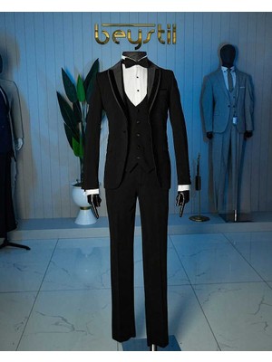 Beystil Erkek Siyah Şal Yaka Damatlık ve Smokin Takım - Slim Fit