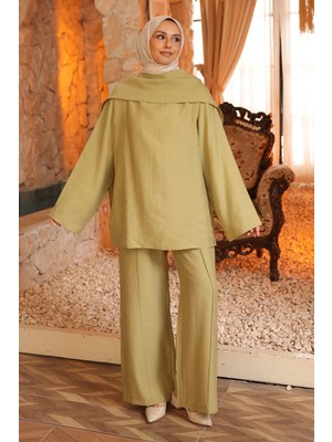 İmaj Butik Ada Çayı Şal Detaylı Tunik Pantolonlu Takım