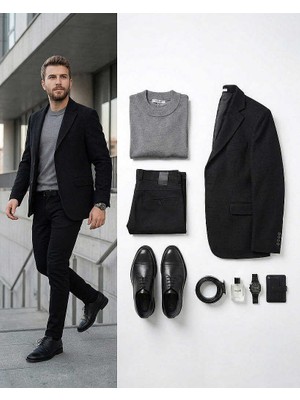 Beystil Erkek Siyah Blazer Ceket Petek - Slim Fit