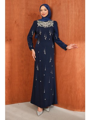 İmaj Butik Lacivert Taşlı Balık Model Abiye