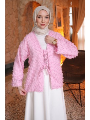 İmaj Butik Pembe Ön Bağlamalı Püsküllü Kimono