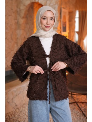 İmaj Butik Kahverengi Ön Bağlamalı Püsküllü Kimono
