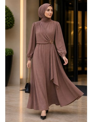 İmaj Butik Vizon Yan Bağlamalı Tokalı Elbise