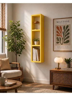 Dekormer Design Kitaplık Duvar Rafı Yatay-Dikey Tek Sarı