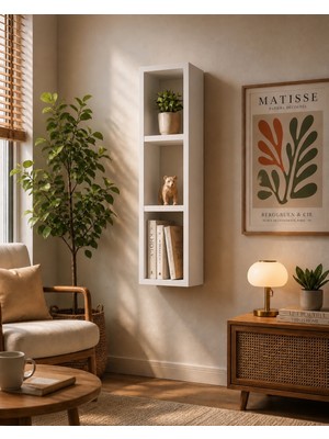 Dekormer Design Kitaplık Duvar Rafı Yatay-Dikey Tek Beyaz