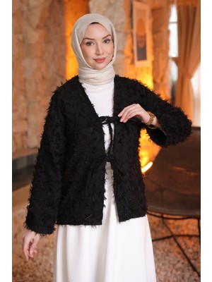 İmaj Butik Siyah Ön Bağlamalı Püsküllü Kimono