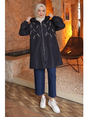 İmaj Butik Lacivert Işleme Detaylı Astarlı Bondit Kap