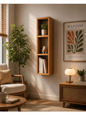 Dekormer Design Kitaplık Duvar Rafı Yatay-Dikey Tek Atlantik Çam