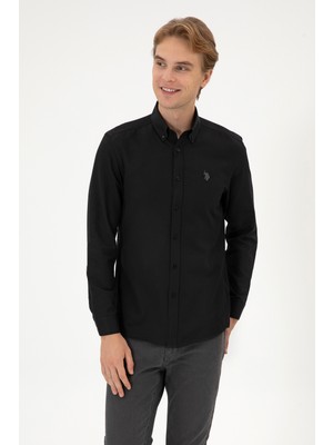 U.s. Polo Assn. Slim Fit Erkek Siyah Basic Gömlek Düz Yaka Trend Tarzı  50324708-VR046