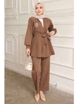 İmaj Butik Vizon Yaka Bronş Detaylı  Tunik Pantolonlu Takım