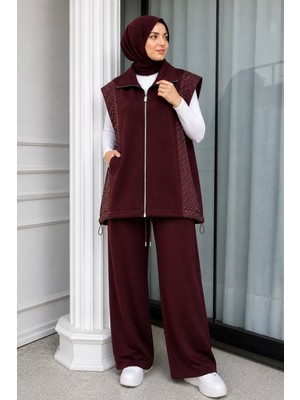 İmaj Butik Mürdüm Garnili Yelek Pantolonlu Takım