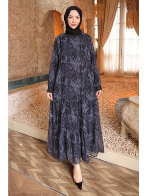 İmaj Butik Siyah Kol Lastikli Şifon Elbise