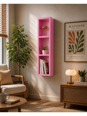 Dekormer Design Kitaplık Duvar Rafı Yatay-Dikey Tek Pembe