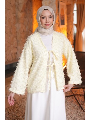 İmaj Butik Sarı Ön Bağlamalı Püsküllü Kimono