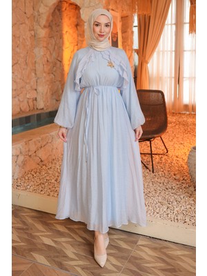 İmaj Butik Bebe Mavi Bel Lastikli Fırfırlı Elbise