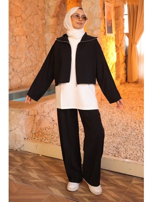 İmaj Butik Siyah Ceket Içlik Pantolonlu Üçlü Kombin Takım