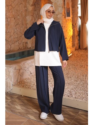 İmaj Butik Lacivert Ceket Içlik Pantolonlu Üçlü Kombin Takım