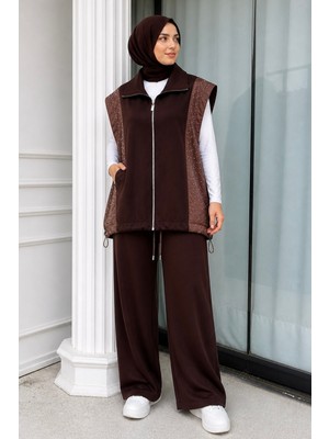 İmaj Butik Kahverengi Garnili Yelek Pantolonlu Takım
