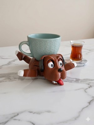 Alse 3D Sevimli Köpek Figürlü 2'si 1 Arada Telefon Standı ve Bardak Altlığı - 3D Tasarım