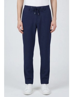 Sabri Özel Erkek Lacivert Normal Kesim Regular Fit Viskon Örme Yan Cep Lastikli Bel Klasik Paça Jogger Pantolon