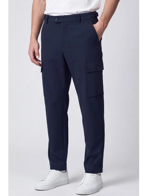 Giotelli Erkek Lacivert Dar Kesim Slim Fit Düz Kargo Cep Normal Bel Pantolon