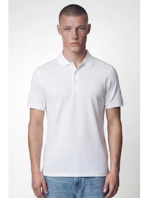 Giotelli Erkek Beyaz Dar Kesim Slim Fit %100 Pamuk Kısa Kollu Düğmeli Polo Yaka Tişört