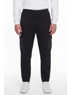 Giotelli Erkek Siyah Dar Kesim Slim Fit Pamuklu Lastikli Bel Kapaklı Cep Lastikli Paça Pantolon