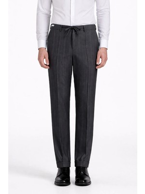 Giotelli Erkek Antrasit Dar Kesim Slim Fit Viskon Çizgili Klasik Pantolon