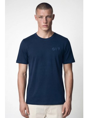 Giotelli Erkek Lacivert Dar Kesim Slim Fit Dokuma Bisiklet Yaka Tişört