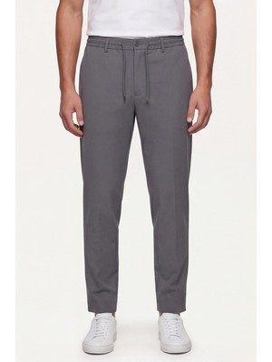 Sabri Özel Erkek Füme Normal Kesim Regular Fit Pamuklu Armürlü Bel Lastikli Jogger Pantolon