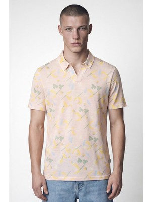 Sabri Özel Giotelli Erkek Pudra Dar Kesim Slim Fit Desenli Kısa Kollu Polo Yaka Tişört
