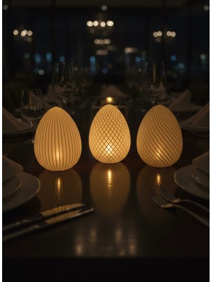 Major Hobi Modem Dokulu 3lü Tealight Mumluk ve Gece Lambası Seti - Dekotatif Aydınlatma 3lü Set