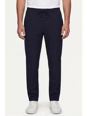 Sabri Özel Erkek Lacivert Normal Kesim Regular Fit Pamuklu Armürlü Bel Lastikli Jogger Pantolon