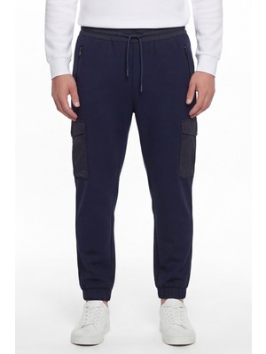 Giotelli Erkek Lacivert Dar Kesim Slim Fit Pamuklu Lastikli Bel Kapaklı Cep Lastikli Paça Pantolon
