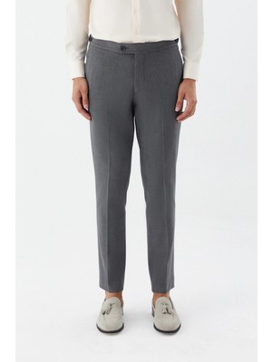 Sabri Özel Erkek Antrasit Dar Kesim Slim Fit Normal Bel Chino Düğme Ayarlı Pantolon