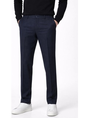 Giotelli Erkek Lacivert Dar Kesim Slim Fit Viskon Dokuma Yan Cep Normal Bel Pantolon