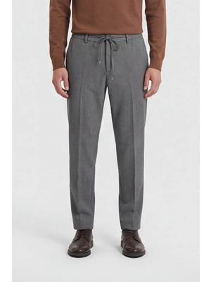 Giotelli Erkek Antrasit Dar Kesim Slim Fit Viskon Dokuma Yan Cep Bağcıklı Bel Pantolon
