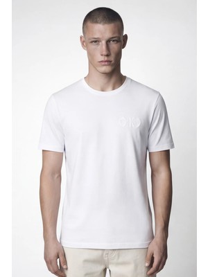 Giotelli Erkek Ekru Dar Kesim Slim Fit Dokuma Bisiklet Yaka Tişört