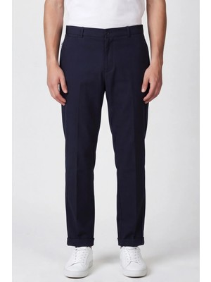 Giotelli Erkek Koyu Lacivert Dar Kesim Slim Fit Viskon Yan Cep Normal Bel Pantolon