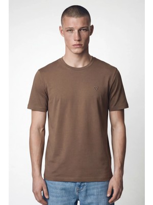 Giotelli Erkek Kahve Dar Kesim Slim Fit %100 Pamuk Bisiklet Yaka Tişört