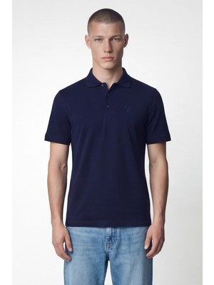 Giotelli Erkek Lacivert Dar Kesim Slim Fit %100 Pamuk Kısa Kollu Düğmeli Polo Yaka Tişört