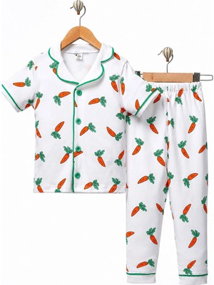 Dinamik çocuk Erkek Çocuk/bebek Havuç Desenli Kısa Kollu Yazlık Pijama Takımı Alt Üst 6-24AYLIK 3-6yaş